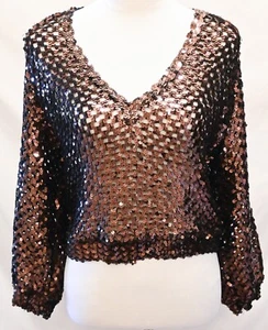 Vintage 1970s Saks Fifth Avenue Brown Sequins Stretch Pullover Top - Picture 1 of 5