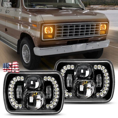 2pc 7x6" LED Headlights for Ford E-150 Econoline Club Wagon E250 E350 1979-1991 - Image 1 of 4