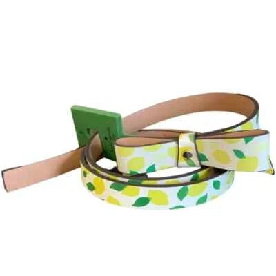 Cinto de couro genuíno Kate Spade estampa de limão branco amarelo tamanho G novo com etiquetas $58! - Imagem 1 de 4