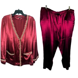 Pure Silk 100% Italian Burgundy Silk Made in Italy Lounge Set - Picture 1 of 7
