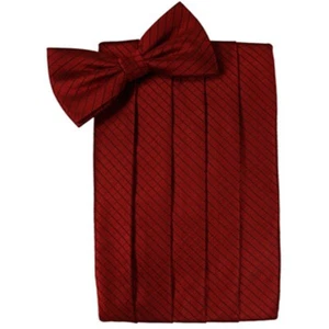 Men's Claret Grid Pattern Bow Tie and Cummerbund Set - Picture 1 of 1