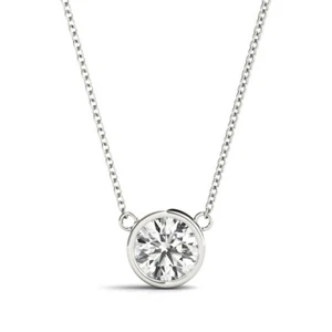 IGI Certified Lab-Created Round Diamond Bezel Set Solitaries Diamond Pendants - Picture 1 of 41