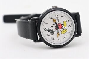 1" VTG Lorus Quartz Mickey Mouse Hands Watch V821-0140 Working NEW BAT Black
