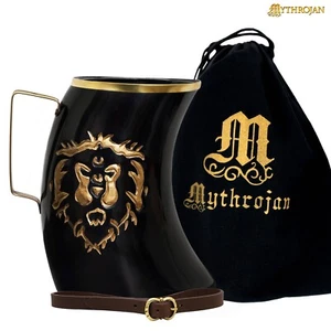 Wikinger Trinkhorn Becher 800 ml mit Echtlederband Halter Geschenk für Erwachsene - Bild 1 von 13