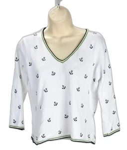 Peck and Peck Collection Embroidered Anchor V-Neck Sweater Size M - Picture 1 of 3