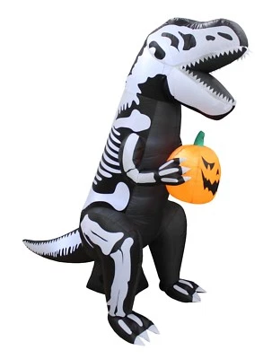 6 Foot Tall Halloween Inflatable Skeleton T-Rex Dinosaur Pumpkin Yard Decoration - Image 1 of 4
