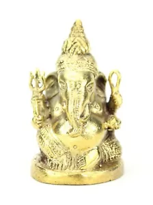 Buddhist & Hindu Amulet - Brass Metal Seated Ganesh Amulet / Statue - NG5 Gold - Picture 1 of 3