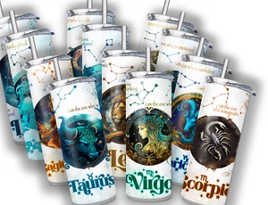 Zodiac Birthday Cancer Leo Virgo 20 OZ STAINLESS STEEL TUMBLER CUP +LID/STRAW - Picture 1 of 13