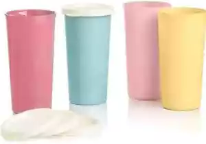 Tupperware Pastel 9 oz Bicchieri (Set di 4) con coperchi (NUOVI) - Foto 1 di 4