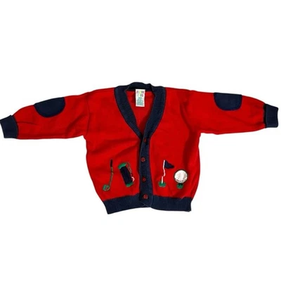 Cárdigan de golf vintage Class Club bebé talla 18M niños rojo azul marino tejido preppy Foto 1 de 4