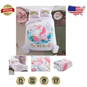 Ultra-Soft Unicorn & Rainbow Comforter Set for Kids - Full Size, Light Pink - Picture 1 of 7