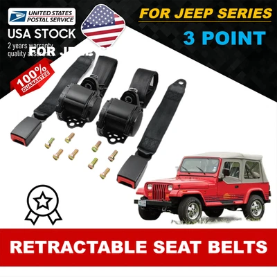 Cinturón de seguridad ajustable retráctil de 140"" 3 puntos para Jeep Wrangler 1987-1995 Foto 1 de 4