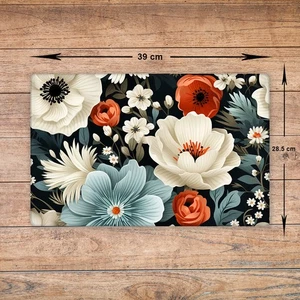 Blumen Glas Schneidebrett - Schneidebrett Arbeitsplattenschoner blau weiß rot - Bild 1 von 5