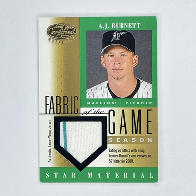 2001 Leaf Certified Materials Fabric of the Game Season A.J. Burnett /57 #FG-84 - Image 1 of 2