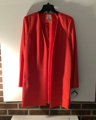 HALOGEN Rojo Poinsettia Frente Abierto Largo Plumero Abrigo Chaqueta Talla L Nuevo con Etiquetas Foto 1 de 4