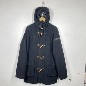 Schott Duffle Coat Mens L Black Wool Blend Toggle Quilted Military Vintage - Picture 1 of 10