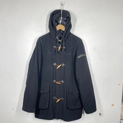 Schott Duffle Coat Mens L Black Wool Blend Toggle Quilted Military Vintage - Image 1 of 4