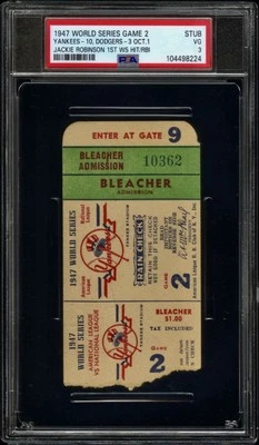 1947 年世界系列赛 2 杰基·罗宾逊 1ST WS HIT & RBI 门票🎟️道奇 PSA 3 — 第 1/4 张图片