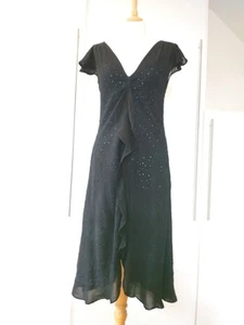 Ghost Tanya Sarne Black Embroidered Bias Cut Flared Ruffle Dress M UK 10 12 14 - Picture 1 of 13