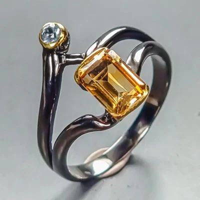 Joyería Vintage Anillo Citrino Natural Plata de Ley 925 Talla 6.5/R447258 Foto 1 de 4