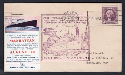 EE. UU. 1932 correo marítimo alemán en barco SS Manhattan primer viaje Cenicienta póster sello Foto 1 de 2