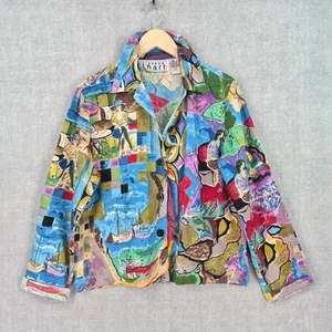 Chaqueta Keren Hart Mujer Pequeña Multicolor Estampado Artístico Algodón Botón Frontal Boho - Imagen 1 de 21