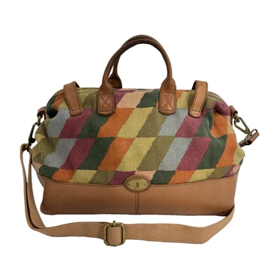 Cartera de mano con marco de lona y cuero Fossil vintage reedición Foto 1 de 4