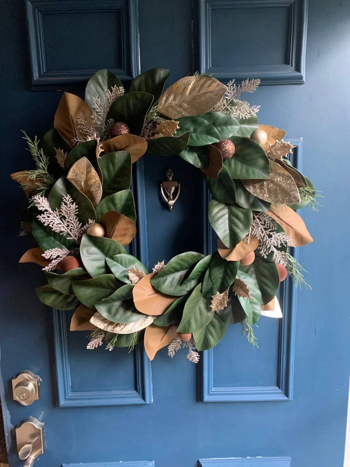 Lifelike 24-Inch Magnolia Holiday Front Door Wreath Handmade - Image 1 of 1