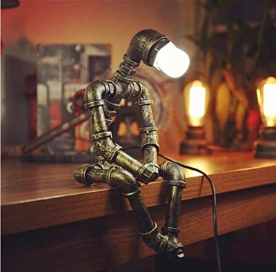 Steampunk Table Lamp,Retro Industrial Bronze Pipe Robot Desk Lamp with 2 Edis... - Image 1 of 4