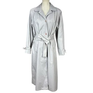 London Fog Maincoats Women Sze 14 Bluish Gray Belted Weather Classic Trench Coat - Picture 1 of 12