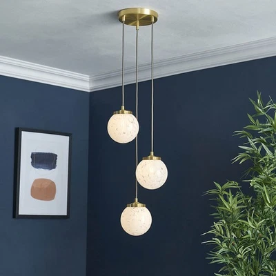 Pendant Ceiling Light Multi Arm 3 Way Gold Globe Shades Dimmable Adjustable - Image 1 of 4