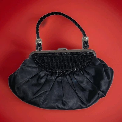 Kate Landry Black Beaded Evening Cocktail Purse Rhinestone Bling Classy Classic  - Image 1 of 4