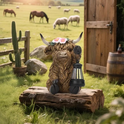 Highland Cow Solar Lantern Ample Glow for Gardens Farmhouse Style Christmas Gift - Image 1 of 4