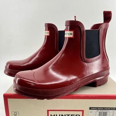 Hunter Mujer Original Chelsea Brillo Botas de Lluvia Rojo Impermeables Talla 9 Foto 1 de 4