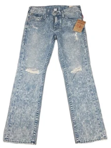 Jeans uomo True Religion Straight Fit lavaggio acido taglia 33Wx32L blu acido nuovi con etichette - Foto 1 di 17
