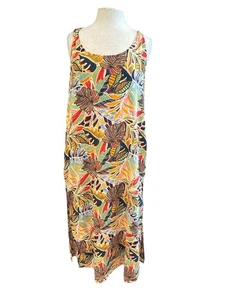 C&C California Linen Blend Dress Tropical Print Halter Neck Sleeveless Size M - Picture 1 of 7