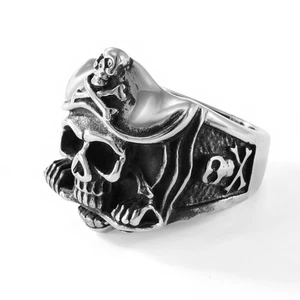 Gothic Pirate Knife Skull Ring Stainless Steel Vintage Men's Biker Skull Ring - Picture 1 of 5