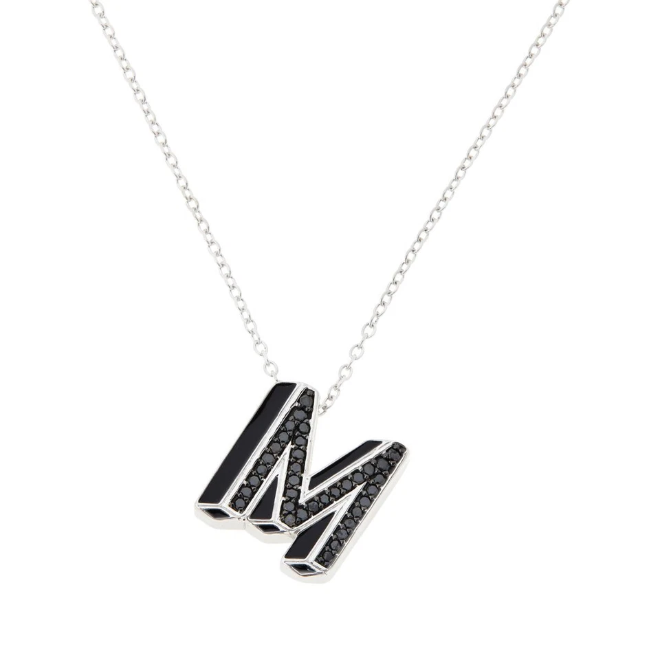 Colar pingente inicial de diamante negro real "M" em prata esterlina 1/4 ctw - Imagem 1 de 1