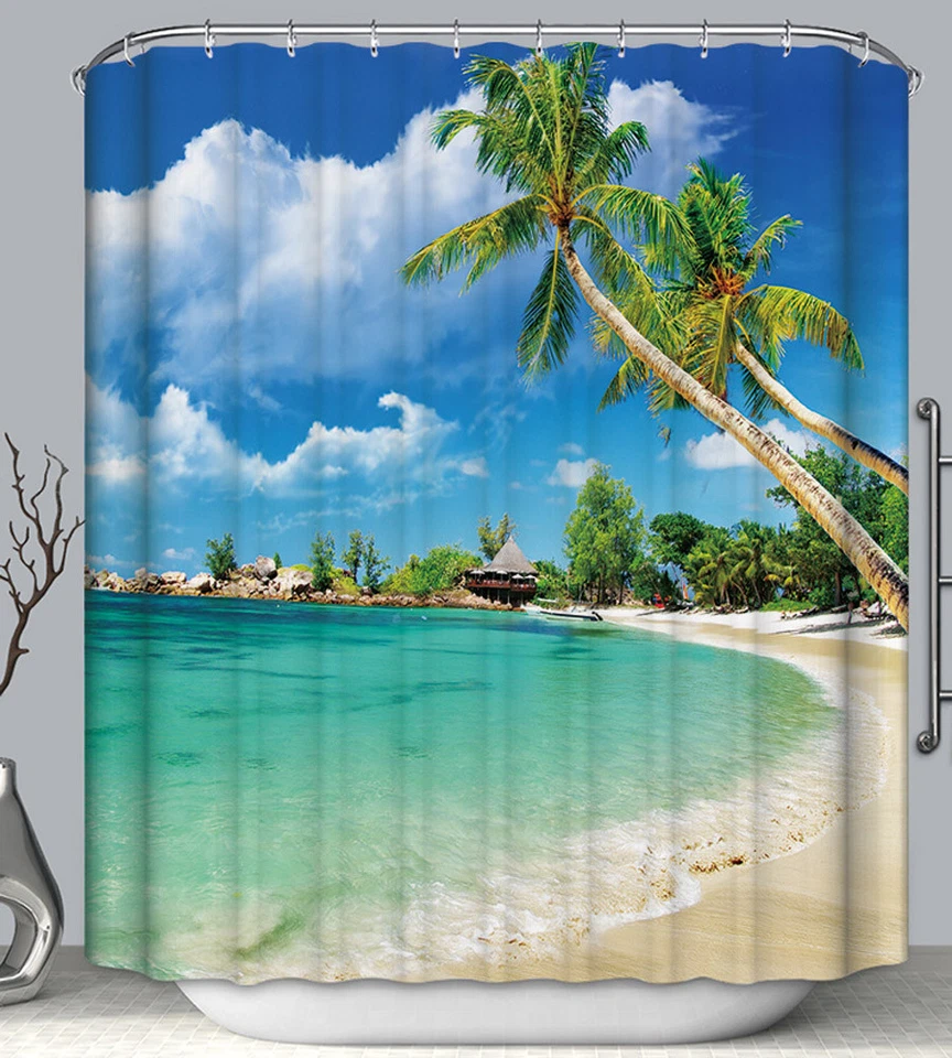 Tropical Beach Palm Tree Island Vacation Paradise Fabric SHOWER CURTAIN 70x70 - Image 1 of 1