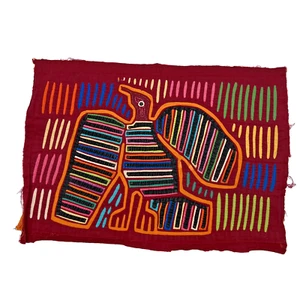 Vtg Kuna Mola Hand Sewn Reverse Appliqué Bird Textile Latin Folk Art 15.5x11" - Picture 1 of 12