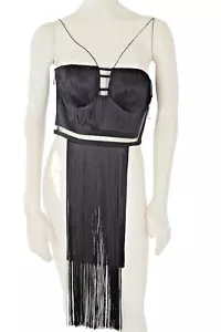 VERSACE Black Silk Sleeveless Fringe Top Size 40 - Picture 1 of 10