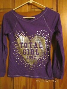 TOTAL GIRL long sleeves "V" neck top in purple size L( 10/12) girls NEW