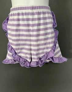 Girl’s Ruffled Shorts  Sz 5-6T Purple And  White Stripes Purple Trim Good - Picture 1 of 7