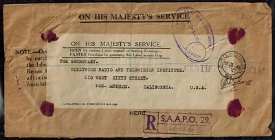 South Africa 1945 Registered OHMS Cover w/OVAL ARMY EDUCATION SERVICES - Image 1 of 4
