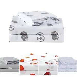 Kids/Teens Sports Microfiber Sheet Set Soccer Basketball Football Baseball Sheet - Picture 1 of 25
