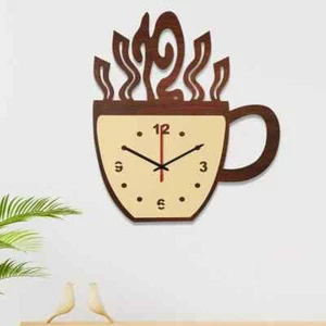 Coffee Cup Designer Dual Layer Wooden Wall Clock- 33 cm - Picture 1 of 4