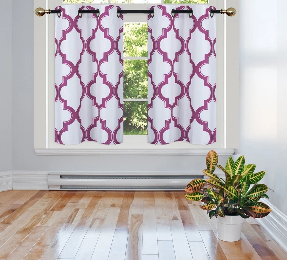 JUEGO DE 2 PIEZAS COCINA PEQUEÑOS PANELES CENEFA FORRADA VENTANA CORTINA GEOMÉTRICA IMPRESA 7LO Foto 1 de 1