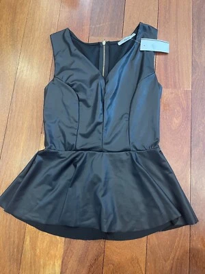 Новый с Ярлыками новые женские Juniors средний M черный искусственной кожи без рукавов Топ пеплум V шеи - Изображение 1 из 3