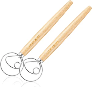 Pack of 2 Danish Dough Whisk Wooden Handle Mixer Bread Sourdough Batter Baking T - Picture 1 of 6