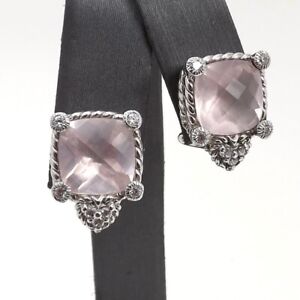 Judith Ripka Sterling Silver Cz Genuine Rose Quartz Clip On Non Pierced Earrings